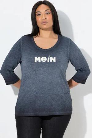 Ulla Popken T-Shirt Shirt Moin V-Ausschnitt 3/4-Arm