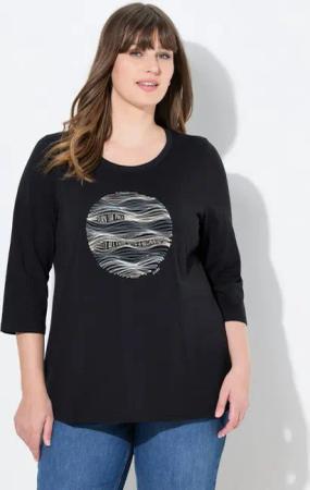 Ulla Popken T-Shirt Shirt Motivdruck Rundhals 3/4-Arm Biobaumwolle