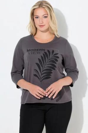 Ulla Popken T-Shirt Shirt Olivenzweig Classic Rundhals 3/4-Arm