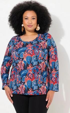 Ulla Popken T-Shirt Shirt Paisleymuster A-Linie Rundhals Langarm