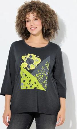 Ulla Popken T-Shirt Shirt Patchdruck Rundhals 3/4-Arm Rollkanten