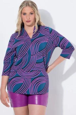 Ulla Popken T-Shirt Shirt Punkte Kelchkragen V-Ausschnitt 3/4-Arm