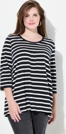 Ulla Popken T-Shirt Shirt Ringel A-Linie Rundhals Zierfalten 3/4-Arm