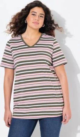 Ulla Popken T-Shirt Shirt Ringel Classic V-Ausschnitt Halbarm