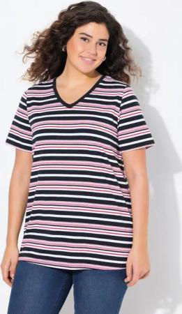 Ulla Popken T-Shirt Shirt Ringel Classic V-Ausschnitt Halbarm