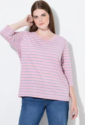 Ulla Popken T-Shirt Shirt Ringel Rundhals 3/4-Arm Biobaumwolle