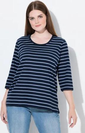 Ulla Popken T-Shirt Shirt Ringel Rundhals 3/4-Arm Biobaumwolle