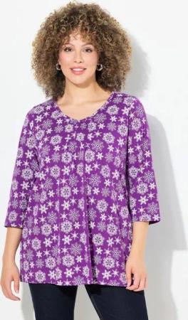 Ulla Popken T-Shirt Shirt Schneeflocken A-Linie V-Ausschnitt 3/4-Arm