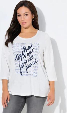 Ulla Popken T-Shirt Shirt Schriftmotiv Classic Rundhals 3/4-Arm