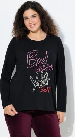 Ulla Popken T-Shirt Shirt Schriftmotiv Classic Rundhals Langarm