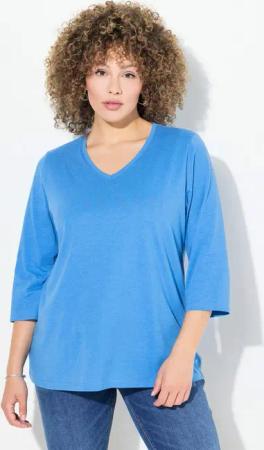 Ulla Popken T-Shirt Shirt Schriftmotiv Classic V-Ausschnitt 3/4-Arm