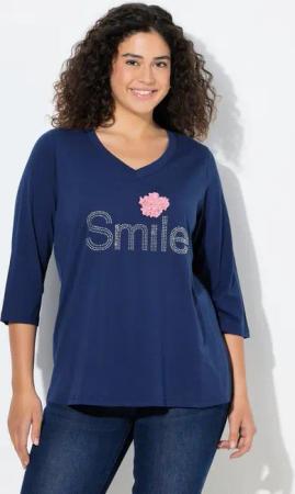 Ulla Popken T-Shirt Shirt Smile Classic V-Ausschnitt 3/4-Arm