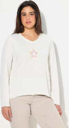 Ulla Popken T-Shirt Shirt Stern Rollkanten A-Linie V-Ausschnitt