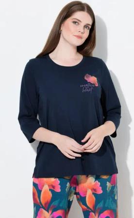 Ulla Popken T-Shirt Shirt Stickerei Rundhals 3/4-Arm Biobaumwolle