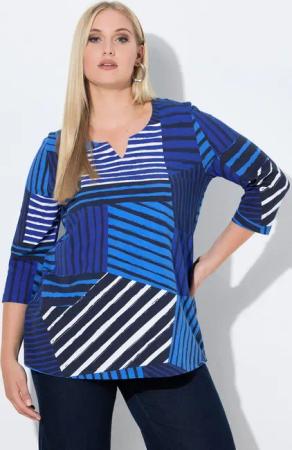 Ulla Popken T-Shirt Shirt Streifen A-Linie Tunika-Ausschnitt 3/4-Arm