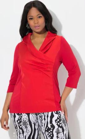 Ulla Popken T-Shirt Shirt Taft-Kragen Classic V-Ausschnitt 3/4-Arm