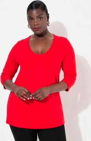 Ulla Popken T-Shirt Shirt tiefer Rundhalsausschnitt 3/4 Arm