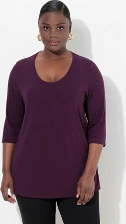 Ulla Popken T-Shirt Shirt tiefer Rundhalsausschnitt 3/4 Arm