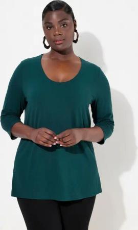 Ulla Popken T-Shirt Shirt tiefer Rundhalsausschnitt 3/4 Arm