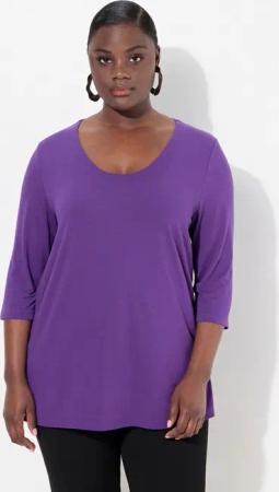 Ulla Popken T-Shirt Shirt tiefer Rundhalsausschnitt 3/4 Arm