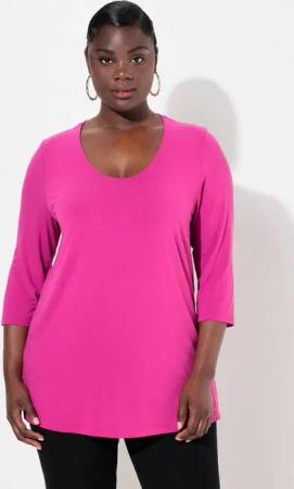 Ulla Popken T-Shirt Shirt tiefer Rundhalsausschnitt 3/4 Arm