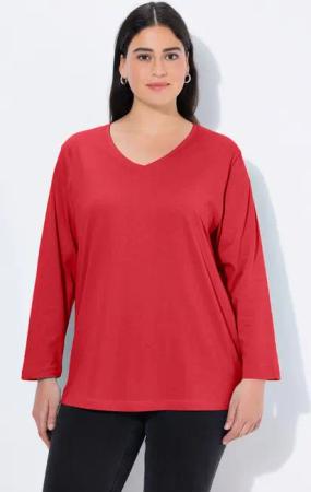 Ulla Popken T-Shirt Shirt V-Ausschnitt Relaxed Langarm