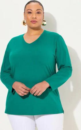 Ulla Popken T-Shirt Shirt V-Ausschnitt Relaxed Langarm