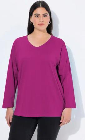 Ulla Popken T-Shirt Shirt V-Ausschnitt Relaxed Langarm