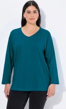 Ulla Popken T-Shirt Shirt V-Ausschnitt Relaxed Langarm