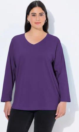 Ulla Popken T-Shirt Shirt V-Ausschnitt Relaxed Langarm