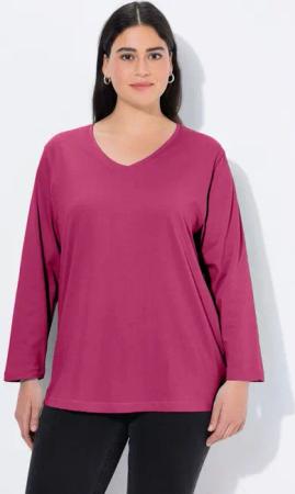 Ulla Popken T-Shirt Shirt V-Ausschnitt Relaxed Langarm