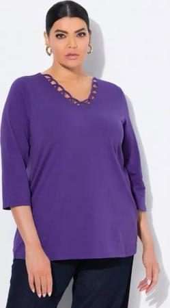 Ulla Popken T-Shirt Shirt verzierter V-Ausschnitt Classic 3/4-Arm