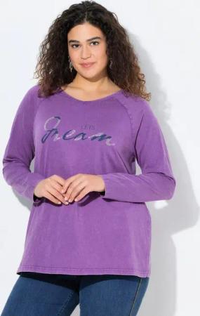 Ulla Popken T-Shirt Shirt Vintage-Look A-Linie V-Ausschnitt Langarm