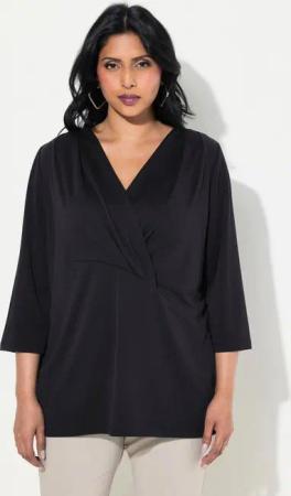 Ulla Popken T-Shirt Shirt Wickeloptik V-Ausschnitt 3/4-Arm Modalmix