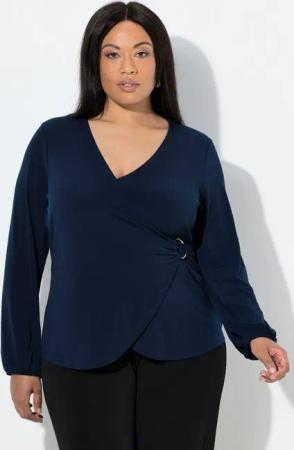 Ulla Popken T-Shirt Shirt Wickeloptik V-Ausschnitt Langarm