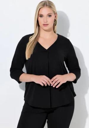 Ulla Popken T-Shirt Shirt Zierfalte A-Linie V-Ausschnitt 3/4-Arm