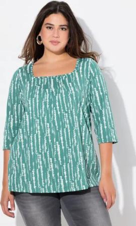 Ulla Popken T-Shirt Shirt Zierfalten A-Linie Carree-Ausschnitt 3/4-Arm