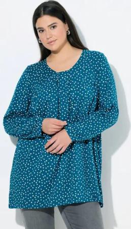 Ulla Popken T-Shirt Shirt Zierfalten A-Linie Carree-Ausschnitt Langarm