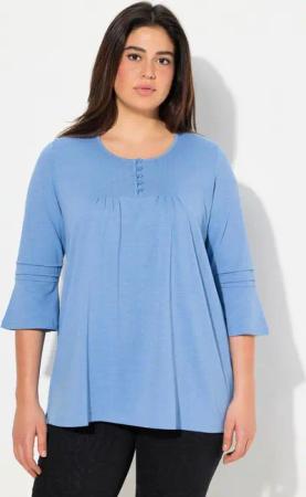 Ulla Popken T-Shirt Shirt Zierfalten A-Linie Rundhals 3/4-Volantarm