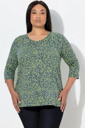 Ulla Popken T-Shirt Shirt Zierfalten A-Linie V-Ausschnitt 3/4-Arm