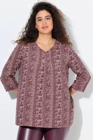 Ulla Popken T-Shirt Shirt Zierfalten A-Linie V-Ausschnitt 3/4-Arm