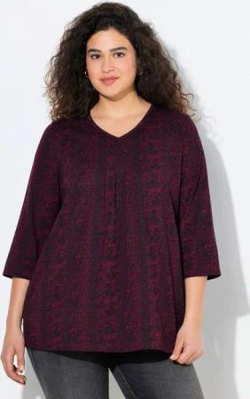 Ulla Popken T-Shirt Shirt Zierfalten A-Linie V-Ausschnitt 3/4-Arm