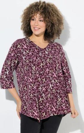 Ulla Popken T-Shirt Shirt Zierfalten A-Linie V-Ausschnitt 3/4-Arm