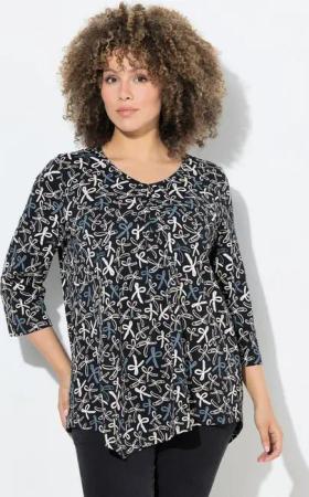 Ulla Popken T-Shirt Shirt Zierfalten A-Linie V-Ausschnitt 3/4-Arm