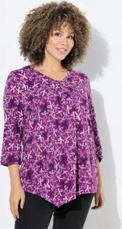 Ulla Popken T-Shirt Shirt Zierfalten A-Linie V-Ausschnitt 3/4-Arm