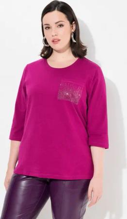 Ulla Popken T-Shirt Shirt Zierstein-Brusttasche Rundhals 3/4-Arm