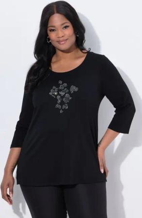 Ulla Popken T-Shirt Shirt Ziersteine A-Linie Rundhals 3/4-Arm