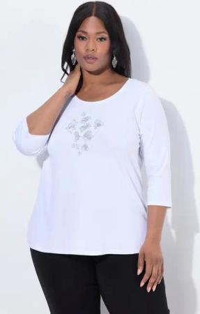 Ulla Popken T-Shirt Shirt Ziersteine A-Linie Rundhals 3/4-Arm