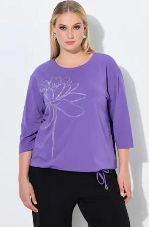 Ulla Popken T-Shirt Shirt Ziersteine Rundhals 3/4-Arm Saumband