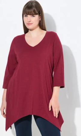 Ulla Popken T-Shirt Shirt Zipfelsaum V-Ausschnitt 3/4-Arm Biobaumwolle